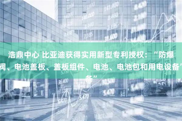 浩鼎中心 比亚迪获得实用新型专利授权：“防爆阀、电池盖板、盖板组件、电池、电池包和用电设备”